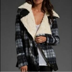 Free People Shaggy Sherpa Plaid Coat Jacket